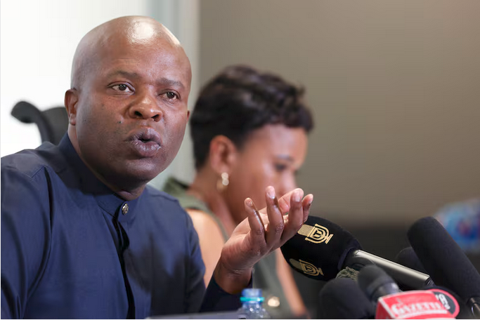 FEBRUARY 01 2026 MEC for Finance in Gauteng Lebogang Maile with Ncumisa Mnyani, head of dept. 