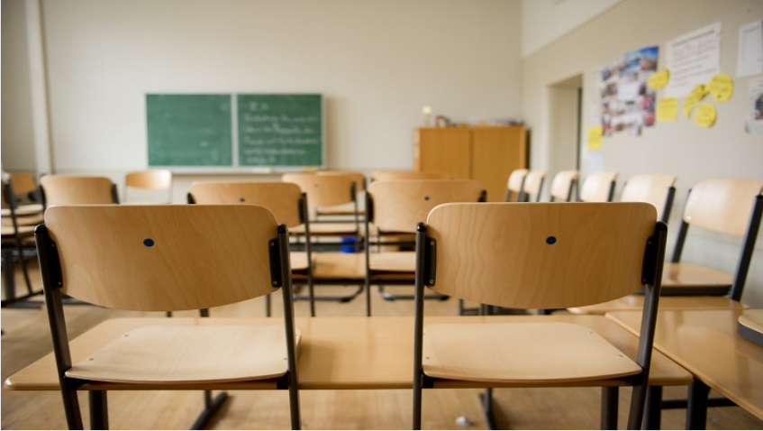 An empty classroom at a school. 