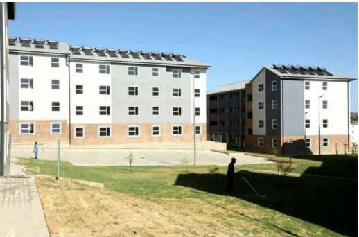 One of the new buildings is being constructed. 