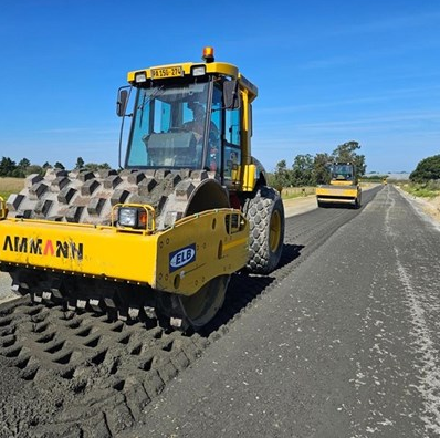 Processing and compacting of a subbase layer previously done on the 4.4km Gwaiing Road (DR1618) between the R404 (Blanco side) and the R102 (George Airport side). 