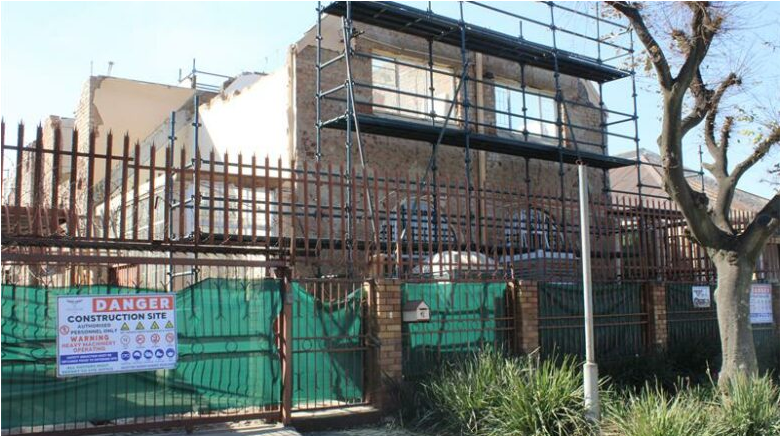  Exterior shot of the shelter which is under construction. 