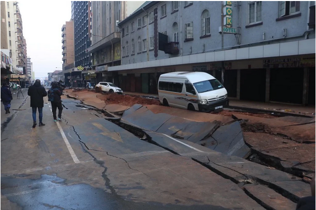 Lillian Ngoyi Street in the Johannesburg CBD the day after the explosion on 19 July 2023, due to a methane gas build-up