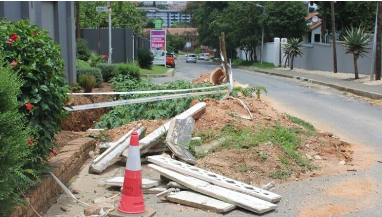 Excavation left open by Johannesburg Water. 