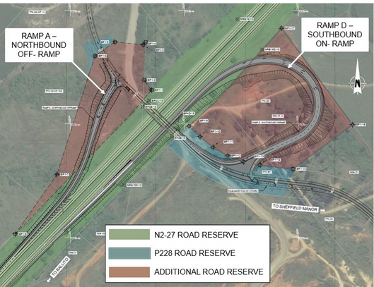 A detail of the the proposed development of the long-anticipated N2 south-facing on- and off-ramps