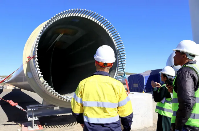 The blade of a wind turbine at Brandvalley Wind Farm. 