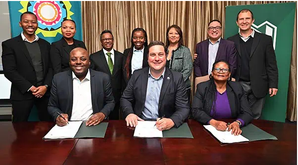 Cape Town Mayor Geordin Hill-Lewis with City and Nedbank officials at the ceremonial signing of a R3,5bn development finance agreement on 24 June 2024.