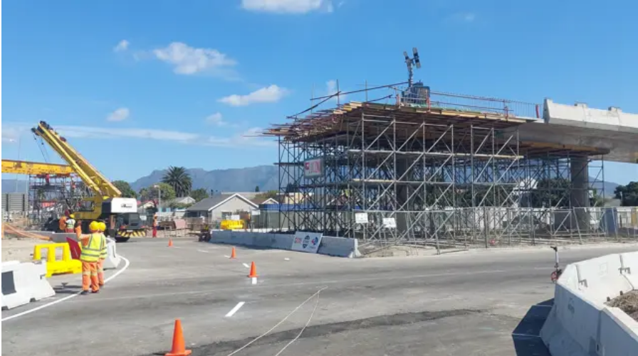 Construction on the Sky Circle at the intersection of Jan Smuts Drive and Govan Mbeki Road in Cape Town. 