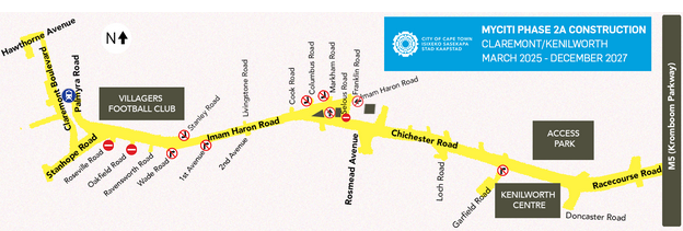 A high-resolution map detailing the construction zones