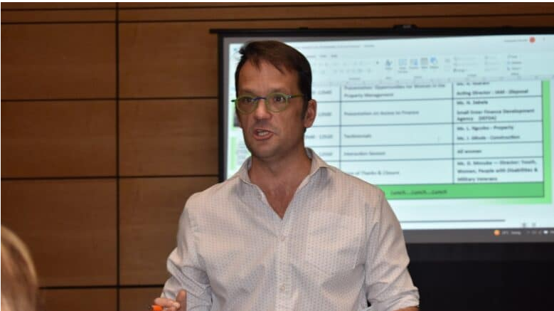 KZN Public Works and Infrastructure MEC Martin Meyer speaking at a women-only construction workshop. 