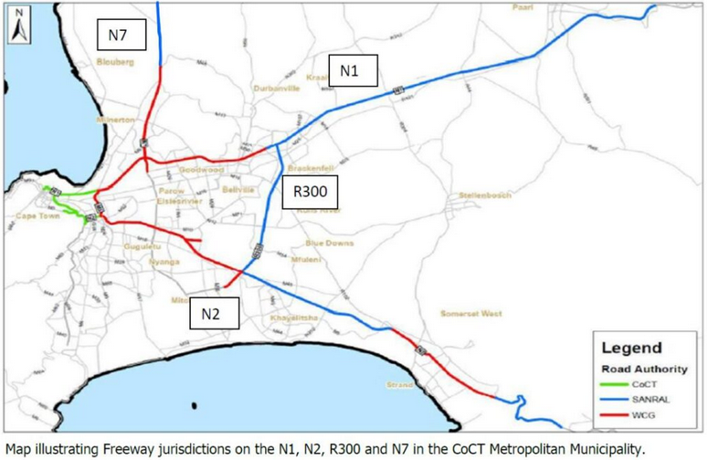 Map illustrating Freeway jurisdictions