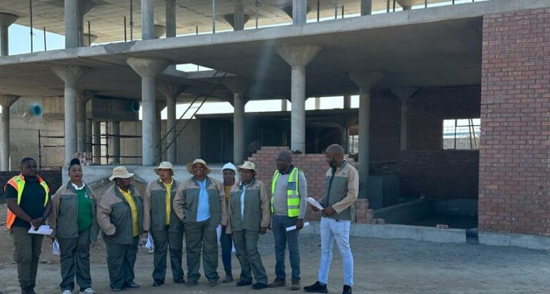 Mayor Phindile Magagula, the Speaker Hilda Nyambi-Sambo, and the mayoral committee during an oversight visit at the water treatment plant in Block C. 