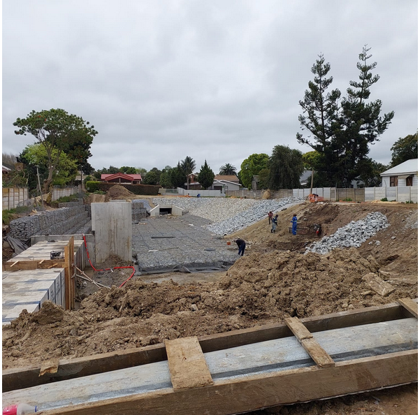 The main detention pond in Hope Street. The function of the new detention ponds is to slow down the stormwater outflow into the downstream municipal stormwater infrastructure.