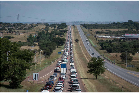 Long queues of motorists driving back from Limpopo on the N1 heading towards Pretoria. 