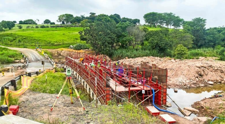 The bridge that was washed away during the April floods in 2022.
