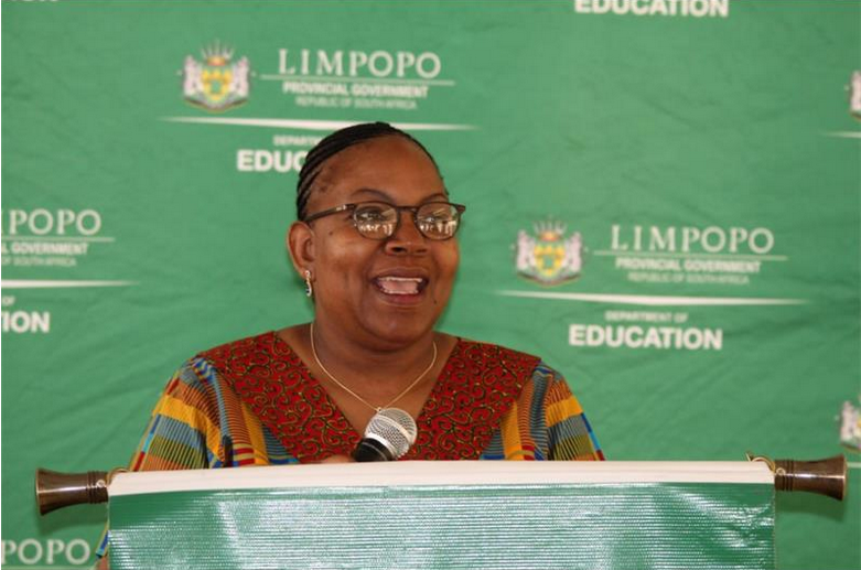 Limpopo Education MEC, Mavhungu Lerule-Ramakhanya addresses the meeting.
