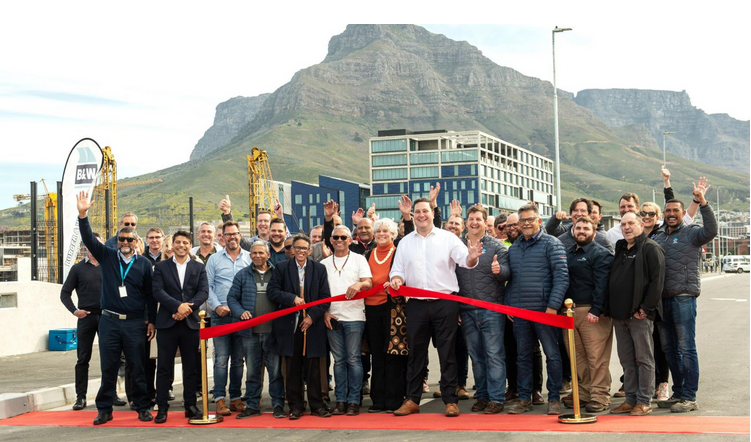 City officials and representatives of the Western Cape First Nations Collective and the Liesbeek Leisure Properties Trust at the ribbon-cutting ceremony to unveil the Riverlands development’s completed civil engineering.