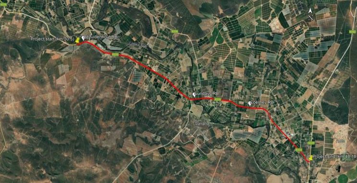 he upgrade is taking place between Bezuidenhout River and Addo – the route marked red on the map.