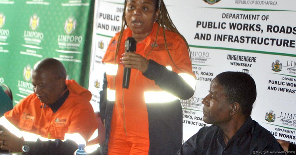 Limpopo Premier Phophi Ramathuba addressed the people present when the contract for the completion of the long-abandoned Thohoyandou Intermodal Facility was handed over to the new contractor.