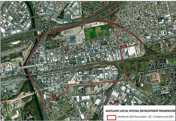 The map indicates the boundaries for the Maitland local spatial development framework that has been approved by Council.