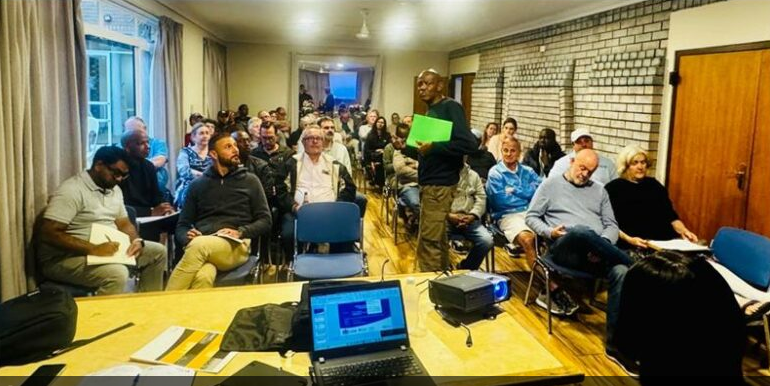 Residents gather at the Midrand Fire Station to discuss the K60 Road project, which is now underway between Maxwell Drive in Sunninghill and Allandale Road in Midrand.