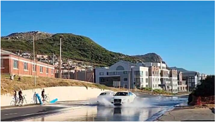 A screenshot of a video supplied by Steven Shannon showing the water across the road 