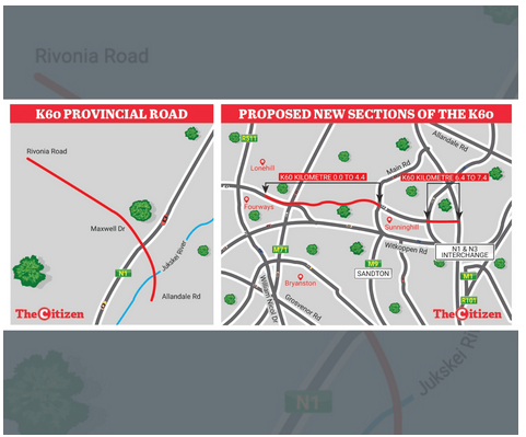 A graphic of the proposed new sections of the K60 provincial road.