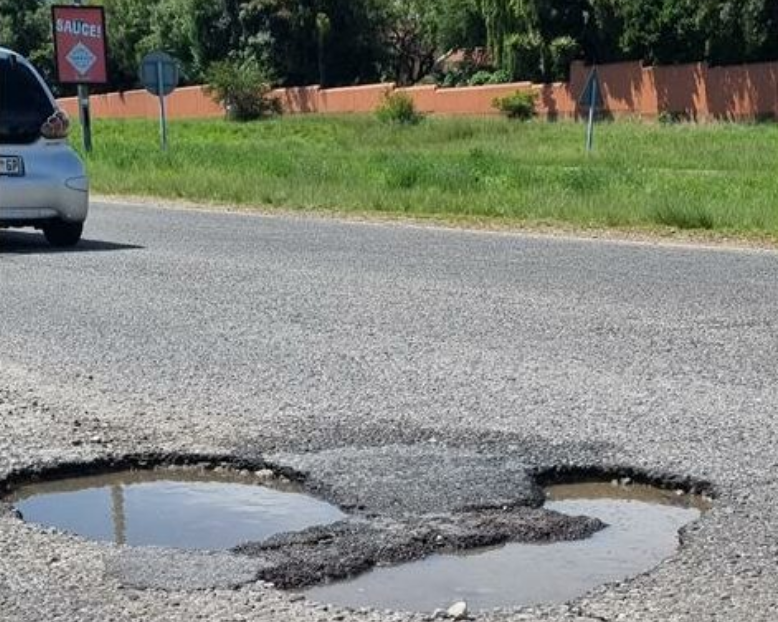 One of many potholes on the M47