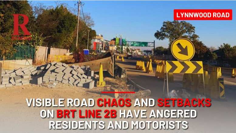  construction sign directs motorists as part of the ongoing BRT Line 2B roadworks near Lynnwood Road. 