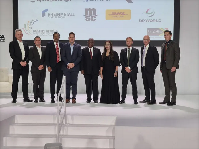 Bremer Pauw (pictured on the extreme right), DHL Supply Chain’s Chief Commercial Officer for Middle East and Africa and MD for Africa is pictured with South Africa. President Cyril Ramaphosa and other corporate recipients 