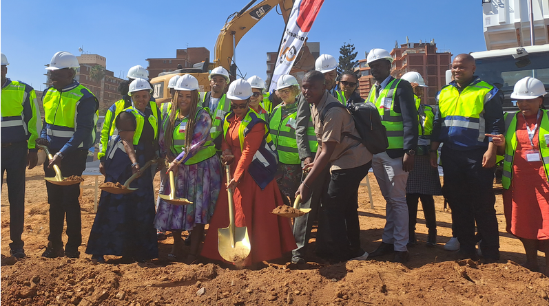 nisa Principal and Vice-Chancellor Professor Puleng LenkaBula and other stakeholders turn a sod to mark the start of construction of a facility that will cater for people with disabilities