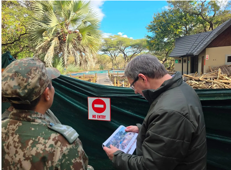Minister Maynier’s walk at the Letaba Rest camp by the swimming pool side. 
