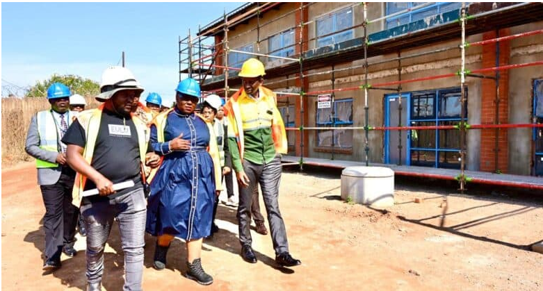 KZN Health MEC Nomagugu Simelane is shown around the construction site during her visit to Mosvold Hospital in uMkhanyakude. 