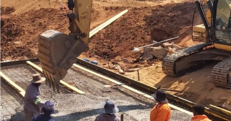 Construction work on the Hermansburg Bridge is under way.