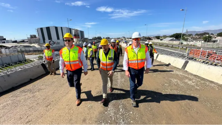 Cape Town mayor Geordin Hill-Lewis joined Mayco members for Urban Mobility Rob Quintas and MyCiTi project manager Johan Fowler to inspect the construction of the elevated sky circle in Lansdowne on Thursday 31 October 2024.