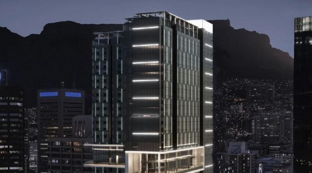 An architectural rendering depicts Acsiopolis in Cape Town, a landmark mixed-use tower designed by Vivid Architects, set to redefine the city’s skyline.