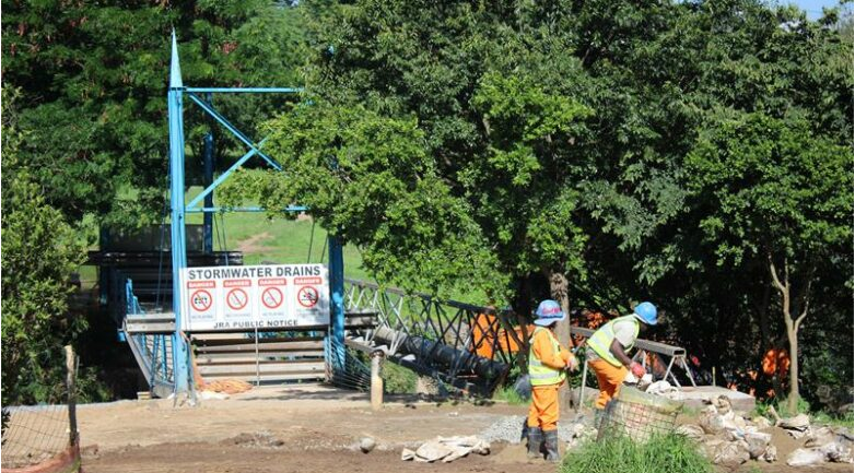Repairs on the Blue Bridge.