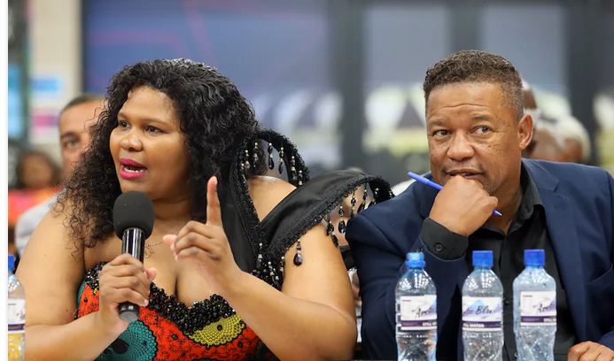 Nelson Mandela Bay mayor Babalwa Lobishe and her deputy, Gary Van Niekerk, at the council meeting on Thursday