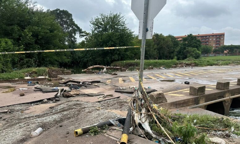 A section of the road has been washed away. Repairs are expected to take about two weeks to complete.