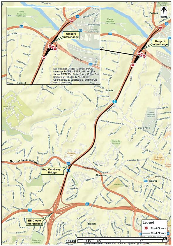 N2 road closure and affected routes. 