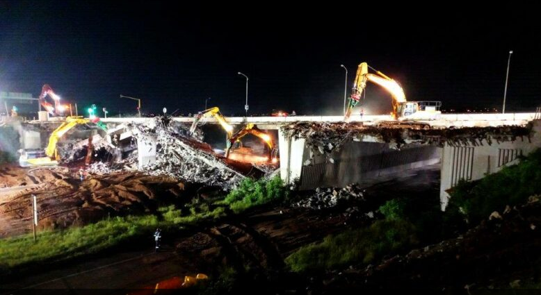  The overnight controlled demolition of the Rockdale Road Bridge at the end of August, a vital step in the N3 highway and EB Cloete Interchange upgrade. 