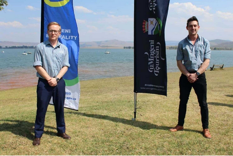 Umngeni Municipality mayor Chris Pappas (left) and Umngeni Tourism chairperson JP Prinsloo at the launch of tourism month at Midmar Dam.