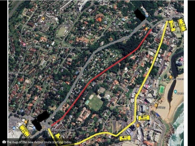  The map of the new detour route starting today. 