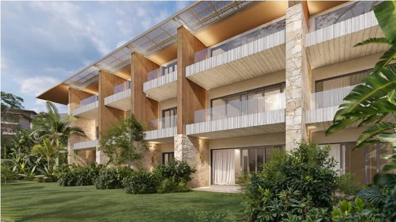 Front of the Club Med Villa buildings. All renders supplied.