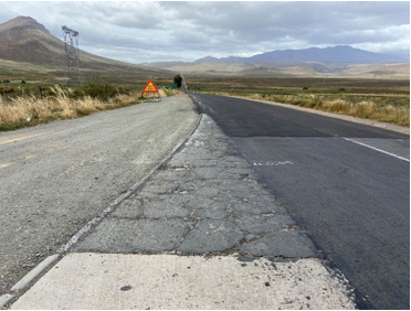 Shows old surface vs new surface such as at Km40 intersection on TR22_2