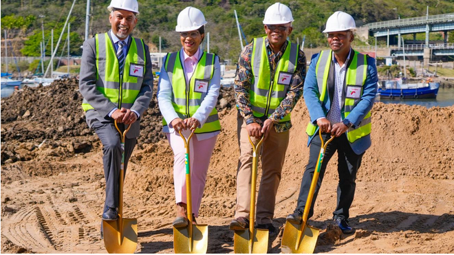Magenthran Ruthanevelu, TNPA Acting General Manager: Infrastructure; Phyllis Difeto, TNPA Acting Chief Executive; Xolile Nqatha, MEC for Transport and Community Safety; and Sphiwe Mthembu, East London Port Manager.