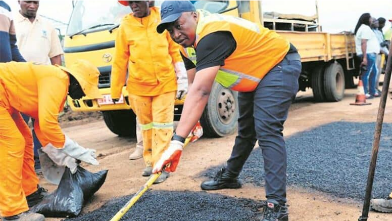 Roads MEC Ernest Rachoene and local officials take action to improve the condition of the D4 road from N1 to Elim.