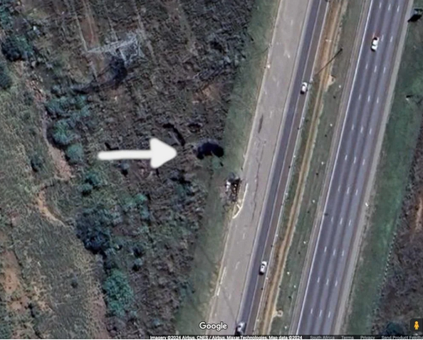 This Google Maps satellite view shows the location of the two sinkholes next to the R21 northbound carriageway. Credit: Imagery ©2024 Airbus, CNES/Airbus, Maxar Technologies, Map data ©2024